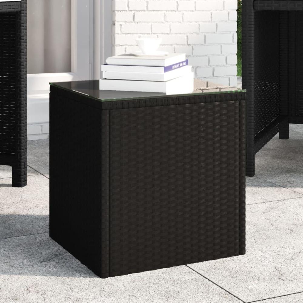 vidaXL Beistelltisch Schwarz 40x37x40,5 cm Poly Rattan und Hartglas 319388 Bild 1