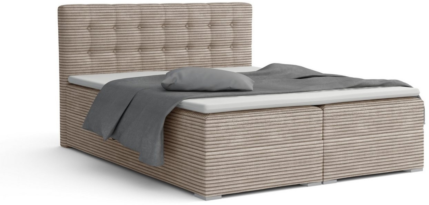 Deine Möbel 24 Boxspringbett CYNTHIA Boxbett Polsterbett Matratzen H3 oder H4 (Set, 3-St, Cord Cord-Samt 140x200 160x200 180x200 200x200), inkl. Bettkasten Topper Matratzen H3 H4 Bild 1