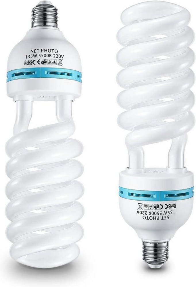 TLGREEN Tageslichtlampe 2 x 135W Spiral-Tageslichtlampe,Fotoleuchte, 5500K, E27 Fassung, Tageslichtweiß,Studioleuchte für Softbox Fotografie im Fotostudio Bild 1