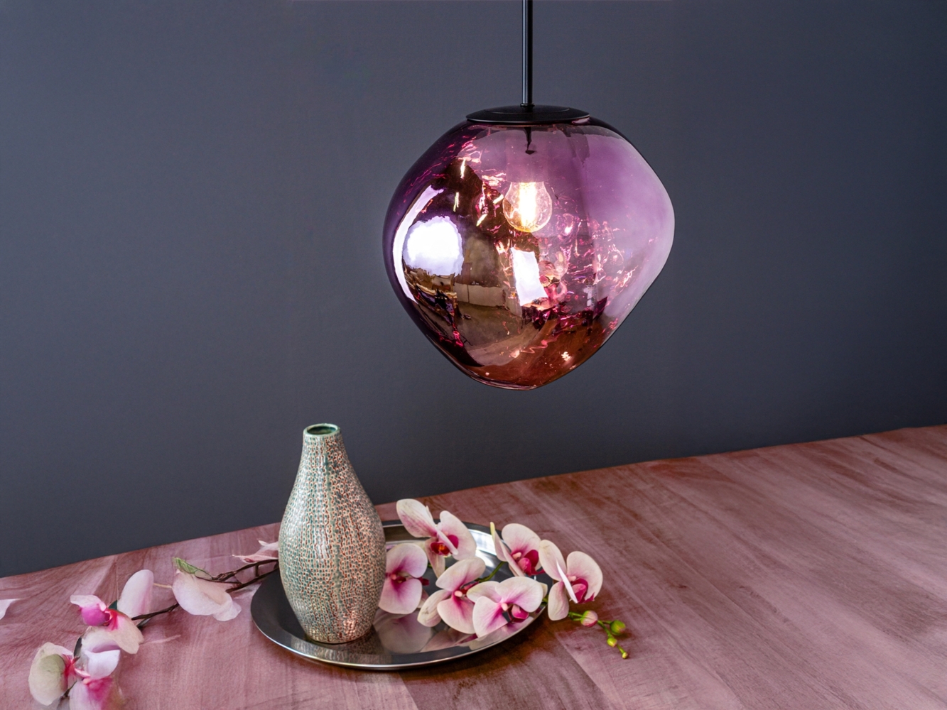 Pendelleuchte CANOPUS einflammig mit ausgefallener Glaskugel Violett, Ø 28cm Bild 1