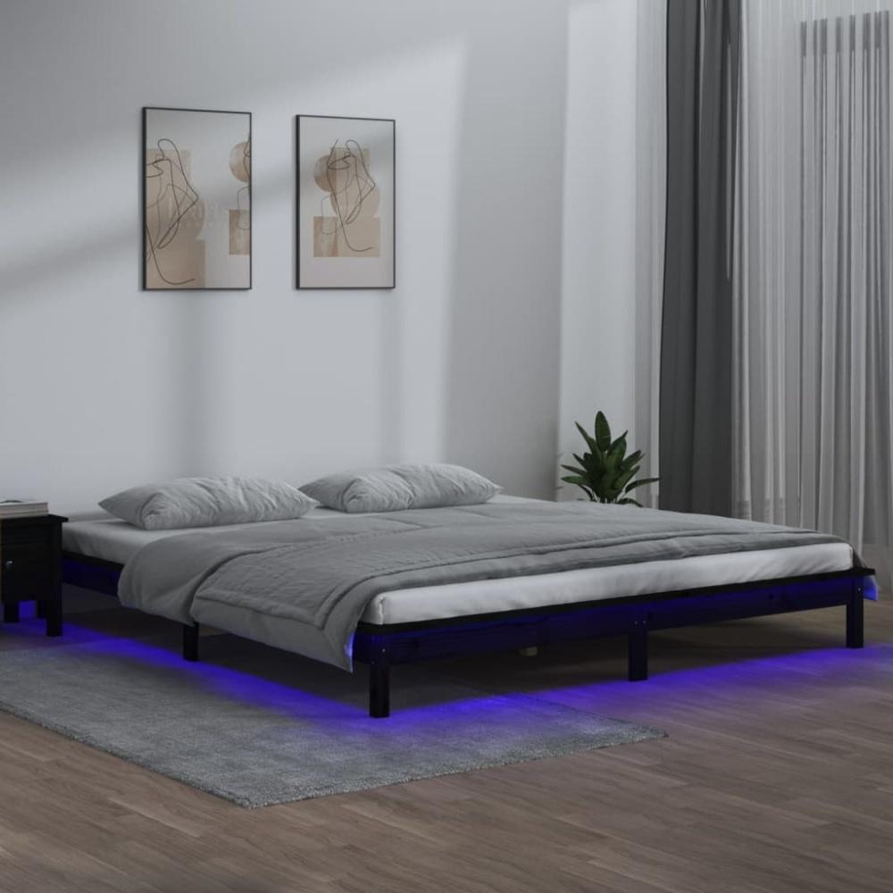 Massivholzbett mit LEDs Schwarz 140x190 cm, Mit Beleuchtung [820655] Bild 1