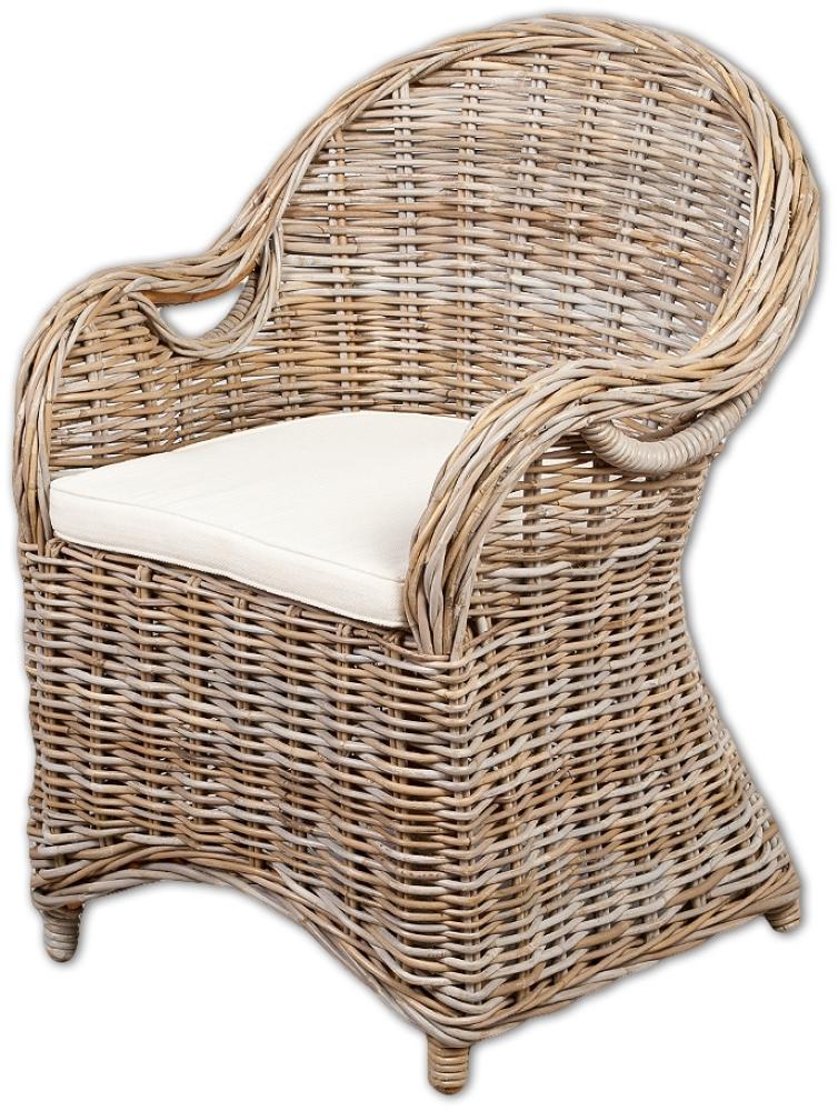 LebensWohnArt Sessel Rattan-Sessel CHARLOTTE Natural Grey inkl. Sitzkissen Bild 1