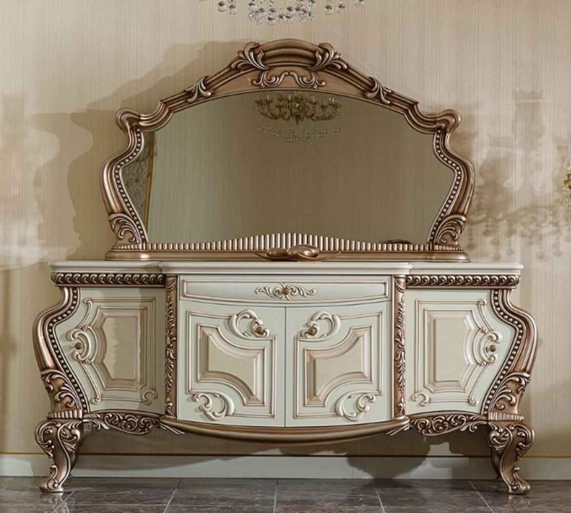 Casa Padrino Luxus Barock Möbel Set Weiß / Beige / Kupferfarben - 1 Barock Sideboard & 1 Barock Wandspiegel - Handgefertigte Barock Möbel - Edel & Prunkvoll Bild 1