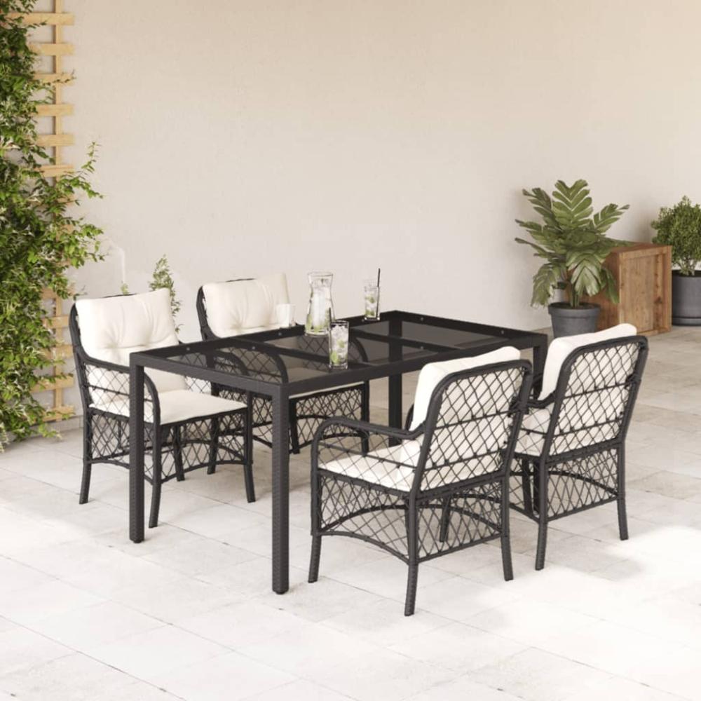 vidaXL 5-tlg. Garten-Essgruppe mit Kissen Schwarz Poly Rattan 3212020 Bild 1