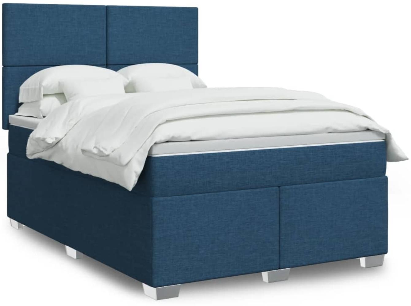 vidaXL Boxspringbett mit Matratze Blau 160x200 cm Stoff 3292838 Bild 1