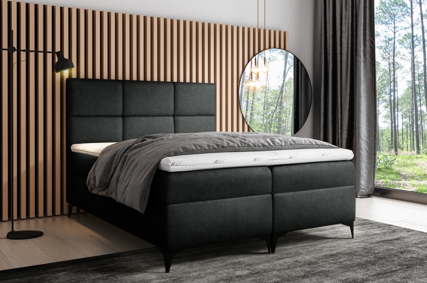 99rooms Ozzy Boxspringbett Strukturstoff 200x200 cm Schwarz Bild 1