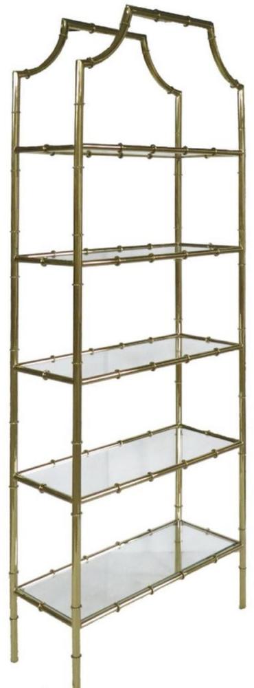 Casa Padrino Luxus Regalschrank Gold 78 x 33 x H. 197 cm - Edelstahl Schrank mit 5 Glasregalen - Luxus Wohnzimmer Möbel Bild 1