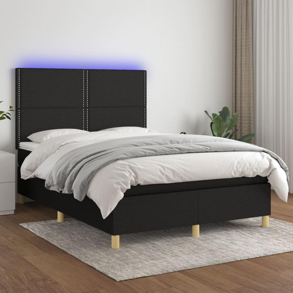 vidaXL Boxspringbett mit Matratze & LED Schwarz 140x190 cm Stoff 3135351 Bild 1