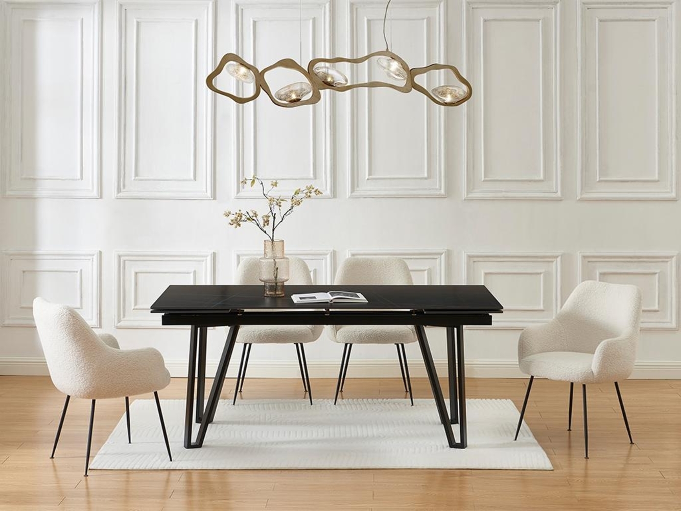 Vente-unique - Esstisch ausziehbar - 6 bis 10 Personen - Keramik & Metall - Marmor-Optik Schwarz - SARINO Bild 1