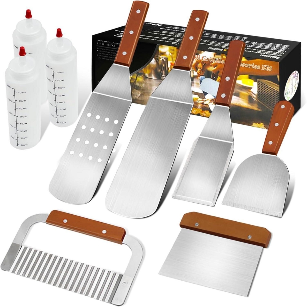 MAIKEHIGH Grillspachtel-Plancha-Kit, 9-teilig, Edelstahl, Profi-Grillbesteck Bild 1