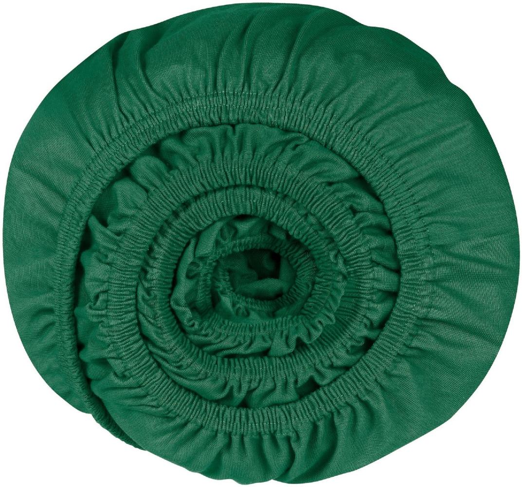 Schiesser 'Flexi' Spannbettlaken, Gummizug: rundum, für hohe Matratzen und Boxspringbetten geeignet, Made in Green, 95% Baumwolle und 5% Elastahan, Jersey-Elasthan, Dunkelgrün, 90x200 cm Bild 1