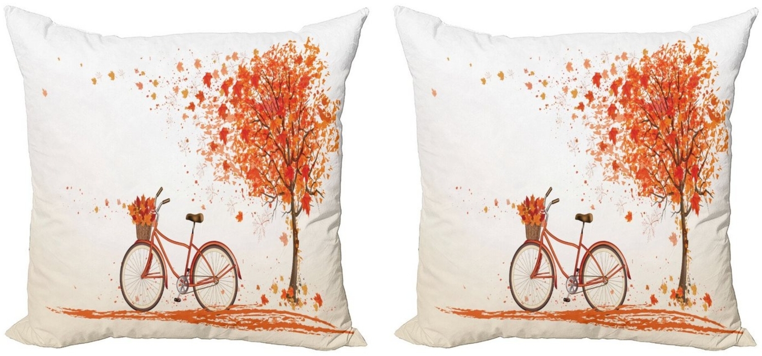 Abakuhaus Kissenbezüge Modern Accent Doppelseitiger Digitaldruck, (2 Stück), Fahrrad Orange Herbst-Baum Bild 1