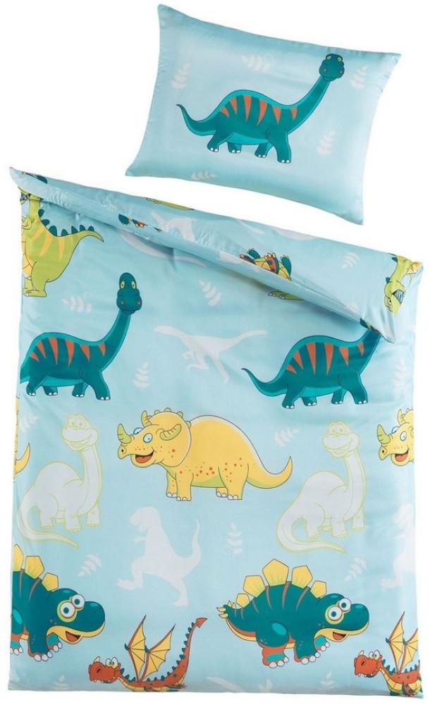 Optidream Microfaser Baby Bettwäsche 100 x 135 cm Bettbezug Kopfkissenbezug 40 x 60 cm Dinos Blau Bild 1