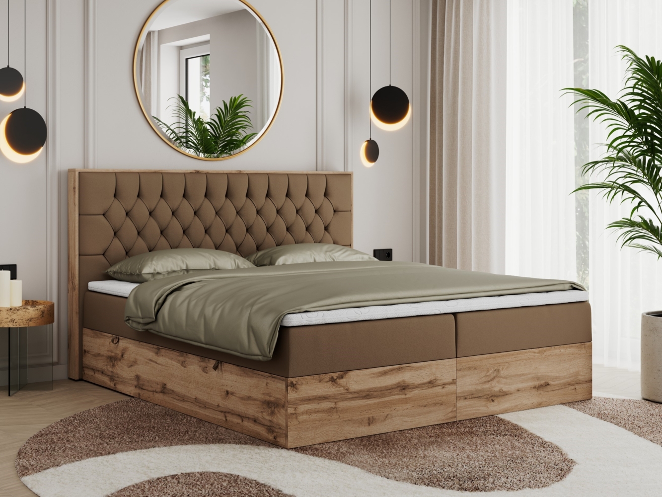 Boxspringbett, Schlafzimmerbett, Bettkasten - AMORE - 200 x 200 cm - Braun Kunstleder - H3 Bild 1