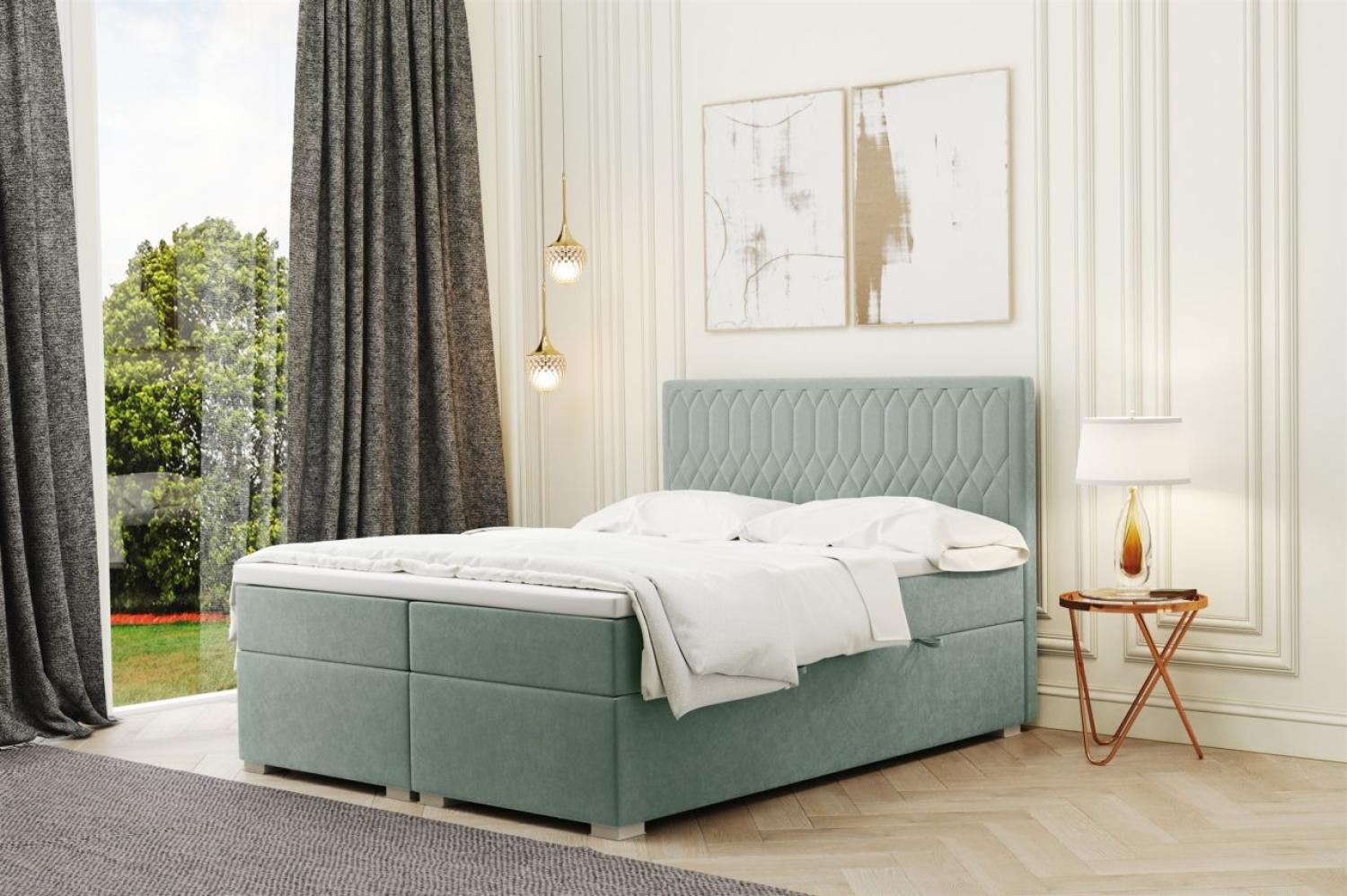 Boxspringbett Schlafzimmerbett DUSTY 160x200cm in Stoff Riviera Mint Bild 1