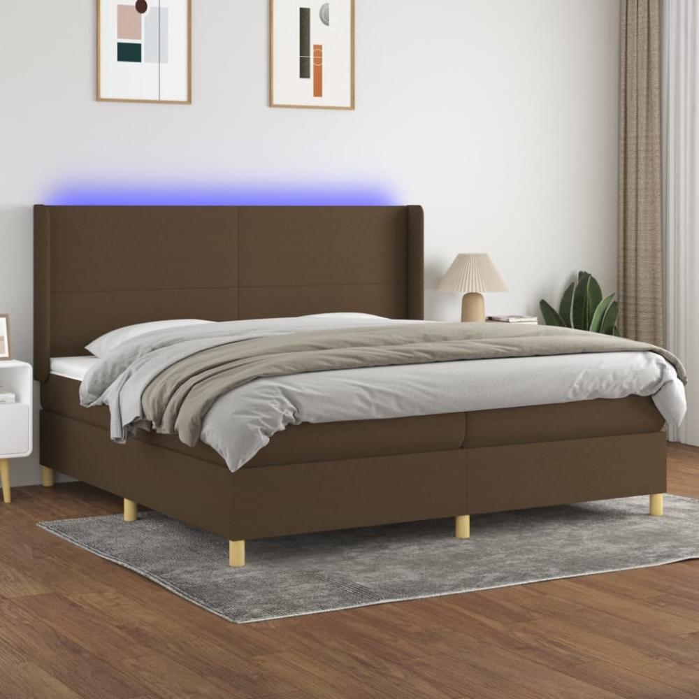 vidaXL Boxspringbett mit Matratze & LED Stoff Dunkelbraun 200 x 200 cm, Härtegrad: H2 [3138744] Bild 1