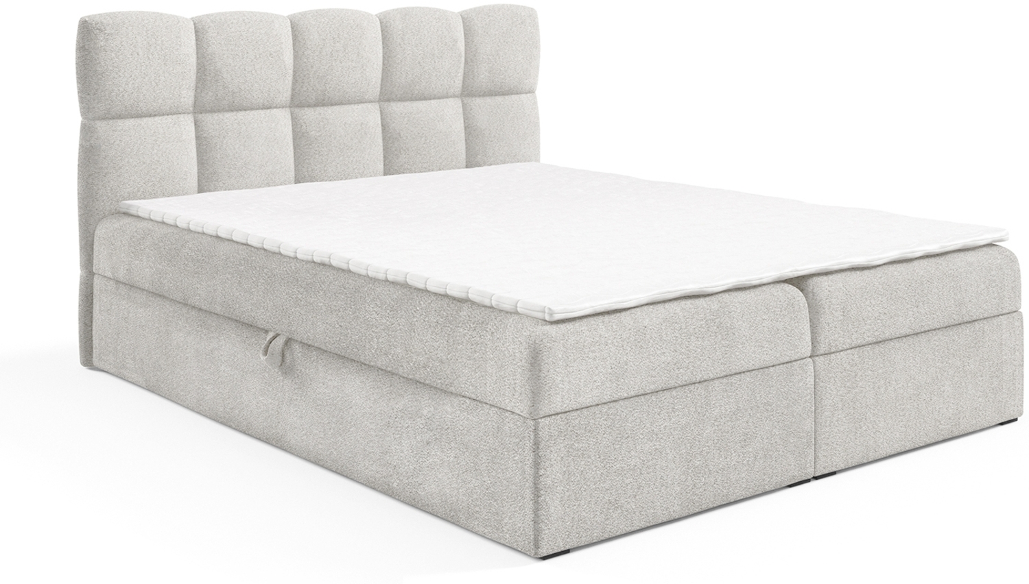 MEBLINI Boxspringbett NIKOLAS 160x200 cm mit Bettkasten – H3/Hellgrau Boucle Polsterbett - Doppelbett mit Topper & Bonellfederkern-Matratze Bild 1