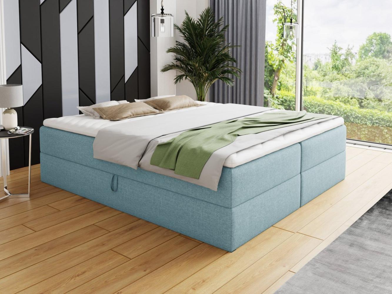 Boxspringbett Base mit 2 Bettkästen - Doppelbett mit Bonell-Matratze und Topper, Polsterbett, Freistehendes Bett (Blau (Vidar 83), 140 x 200 cm) Bild 1