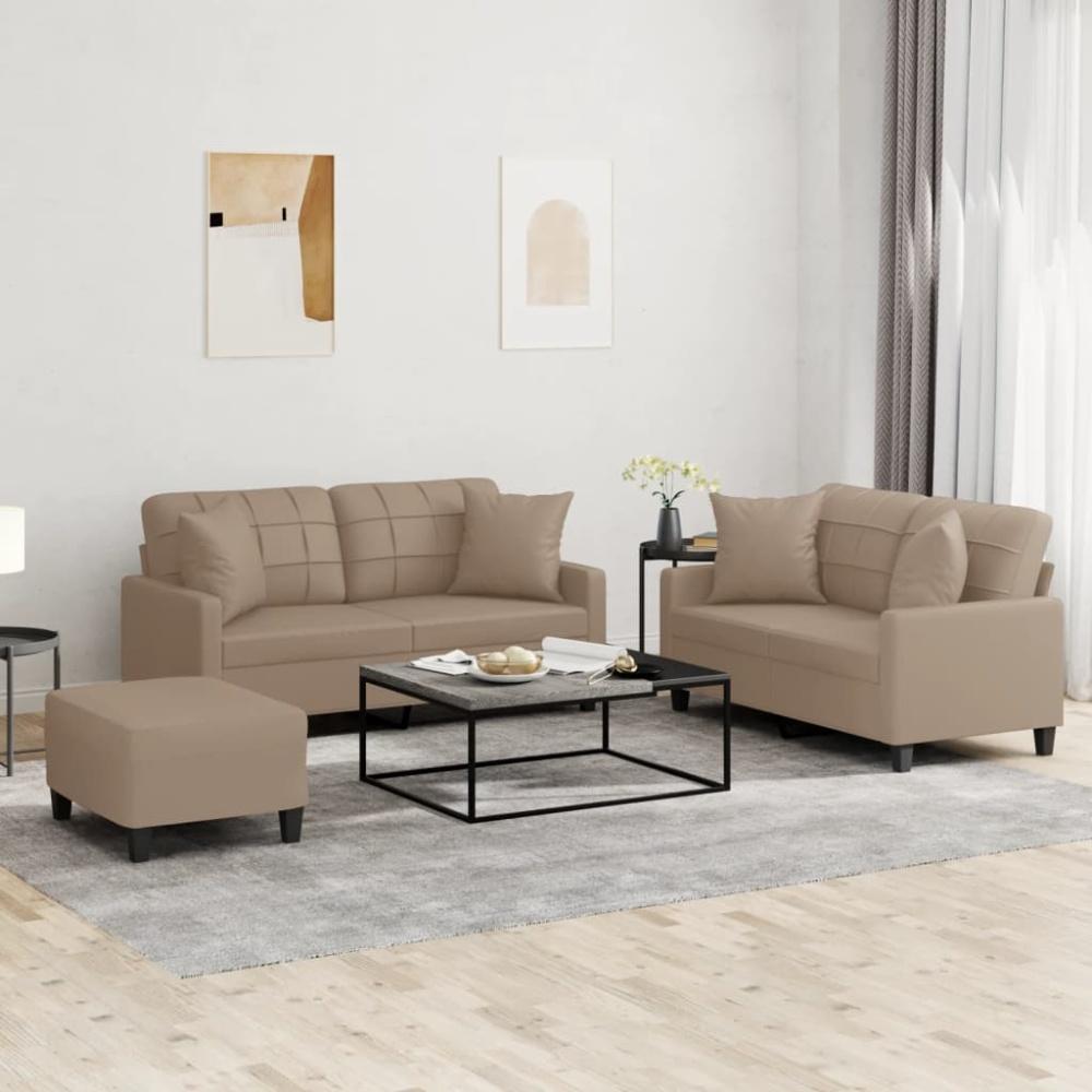 vidaXL 3-tlg. Sofagarnitur mit Kissen Cappuccino-Braun Kunstleder 3201377 Bild 1