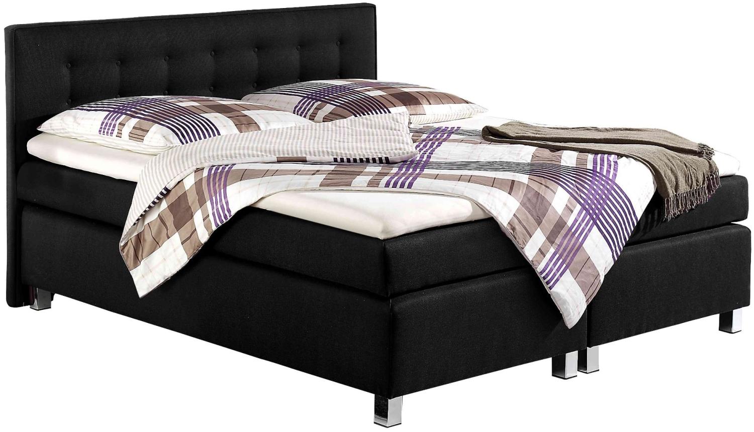 Maintal Boxspringbett Katar, 180 x 200 cm, Strukturstoff, Tonnentaschenfederkern Matratze H3, schwarz Bild 1