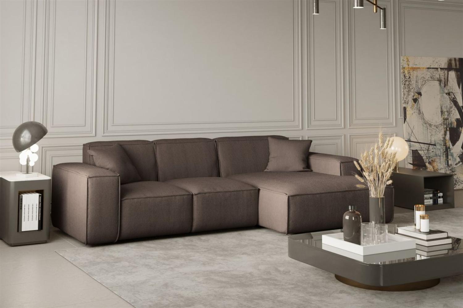 Ecksofa Designersofa CELES in Stoff Scala Taupe Ottomane Rechts Bild 1