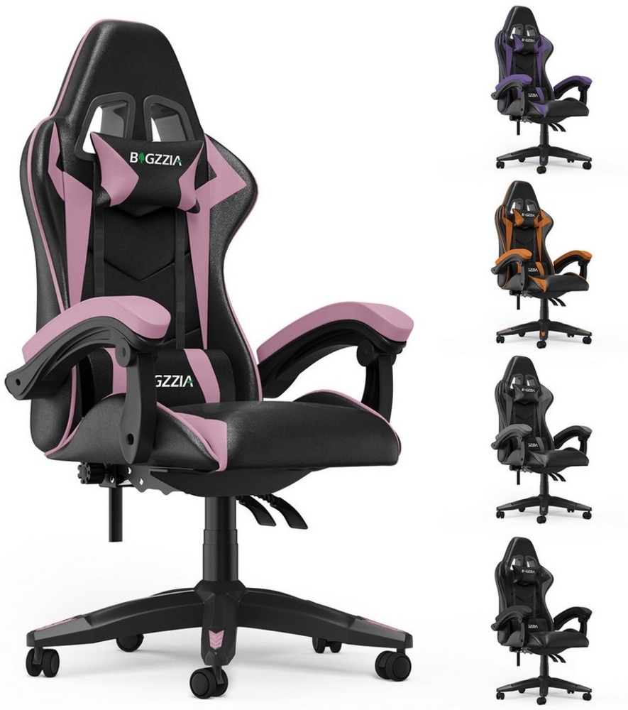 BIGZZIA Gaming-Stuhl Bürostuhl Ergonomisch mit Lendenkissen + Kopfstütze, Ergonomischer Bürostuhl höhenverstellbar Bild 1