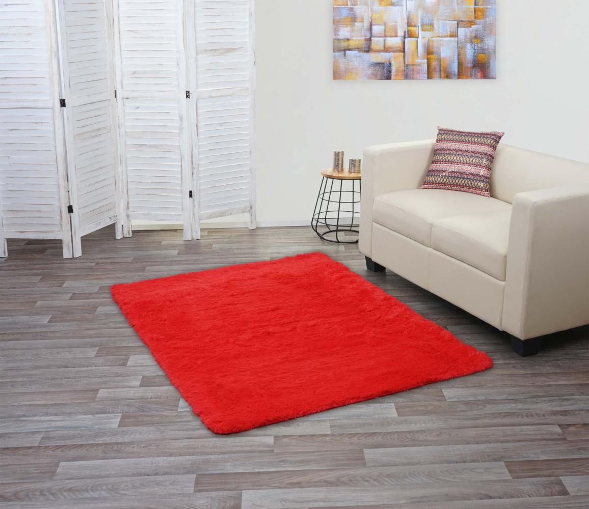 Teppich HWC-F69, Shaggy Läufer Hochflor Langflor, Stoff/Textil flauschig weich 160x120cm ~ rot Bild 1