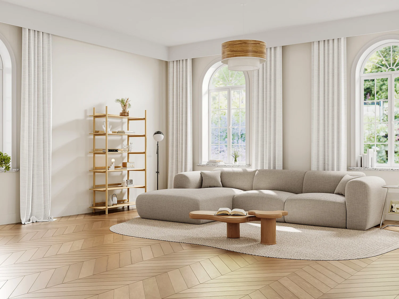 Vente-unique - Großes Ecksofa - Ecke links - melierter Stoff - Beige - POGNI von Maison Céphy Bild 1