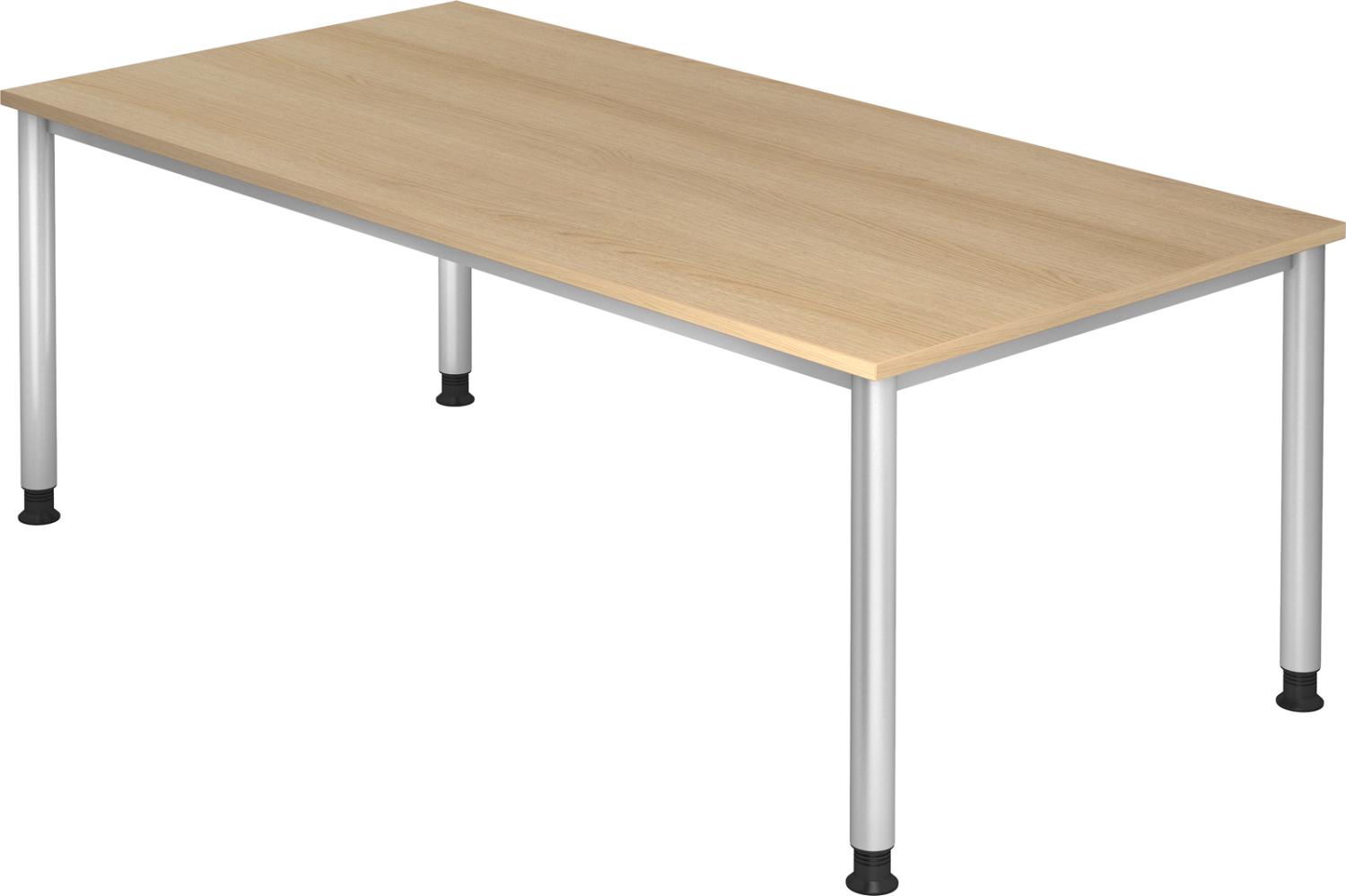 bümö höhenverstellbarer Schreibtisch H-Serie 200x100 cm in Eiche, Gestell in Silber - großer PC Tisch für's Büro manuell höhenverstellbar, Computertisch verstellbar, HS-2E-E Bild 1