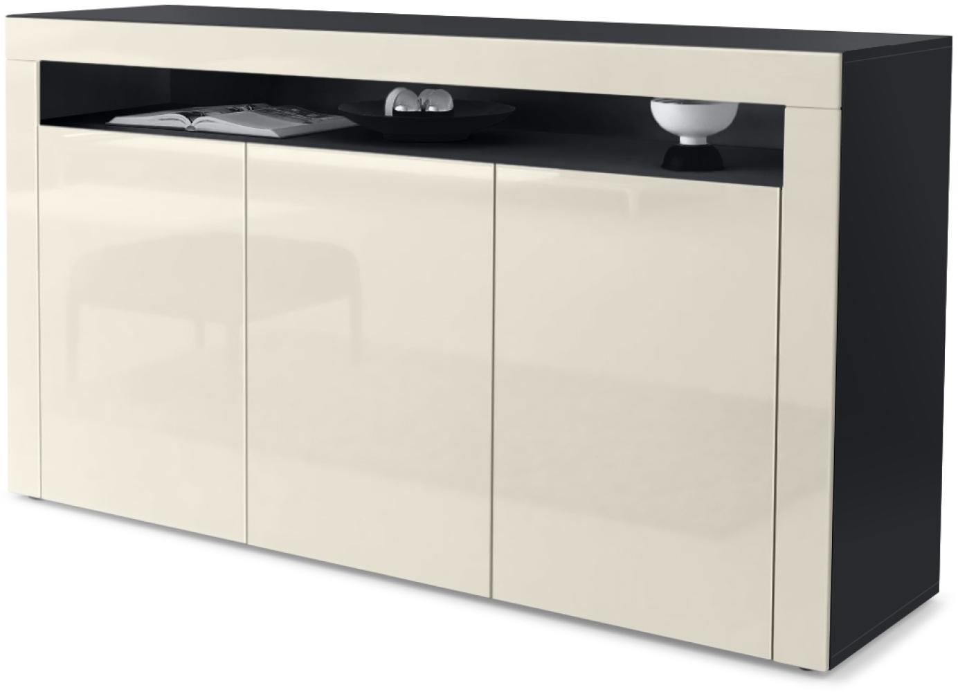 Vladon Sideboard Valencia, Kommode mit 3 Türen und 1 offenem Fach, Schwarz matt/Creme Hochglanz/Creme Hochglanz (155 x 92 x 40 cm) Bild 1