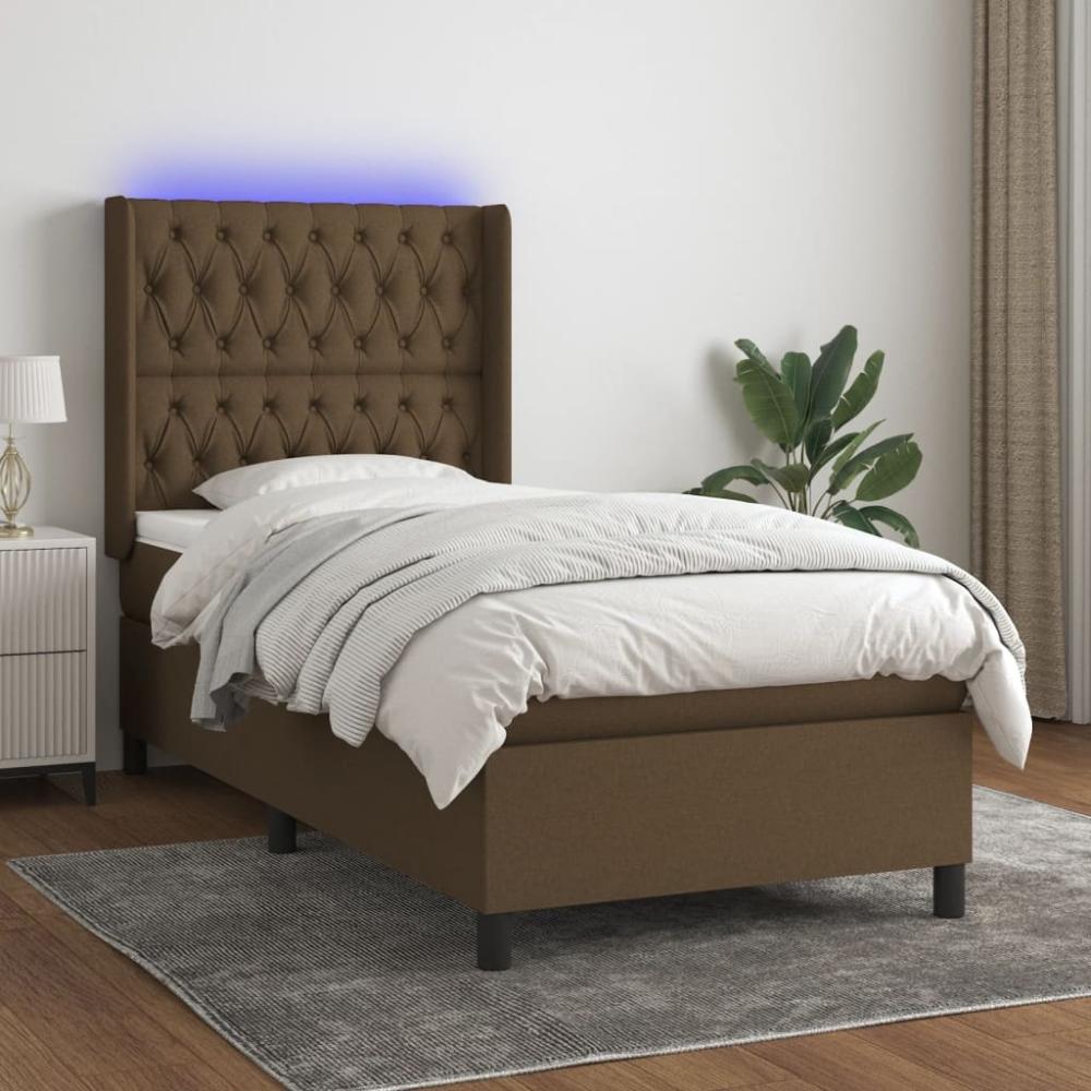 vidaXL Boxspringbett mit Matratze & LED Dunkelbraun 90x200 cm Stoff 3138528 Bild 1