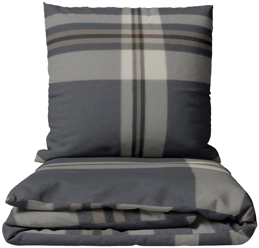 Leonado Vicenti Bettwäsche Feinbiber flauschig warm, Biber, 4 teilig, Gestreiftes Set in Grau warm Bild 1