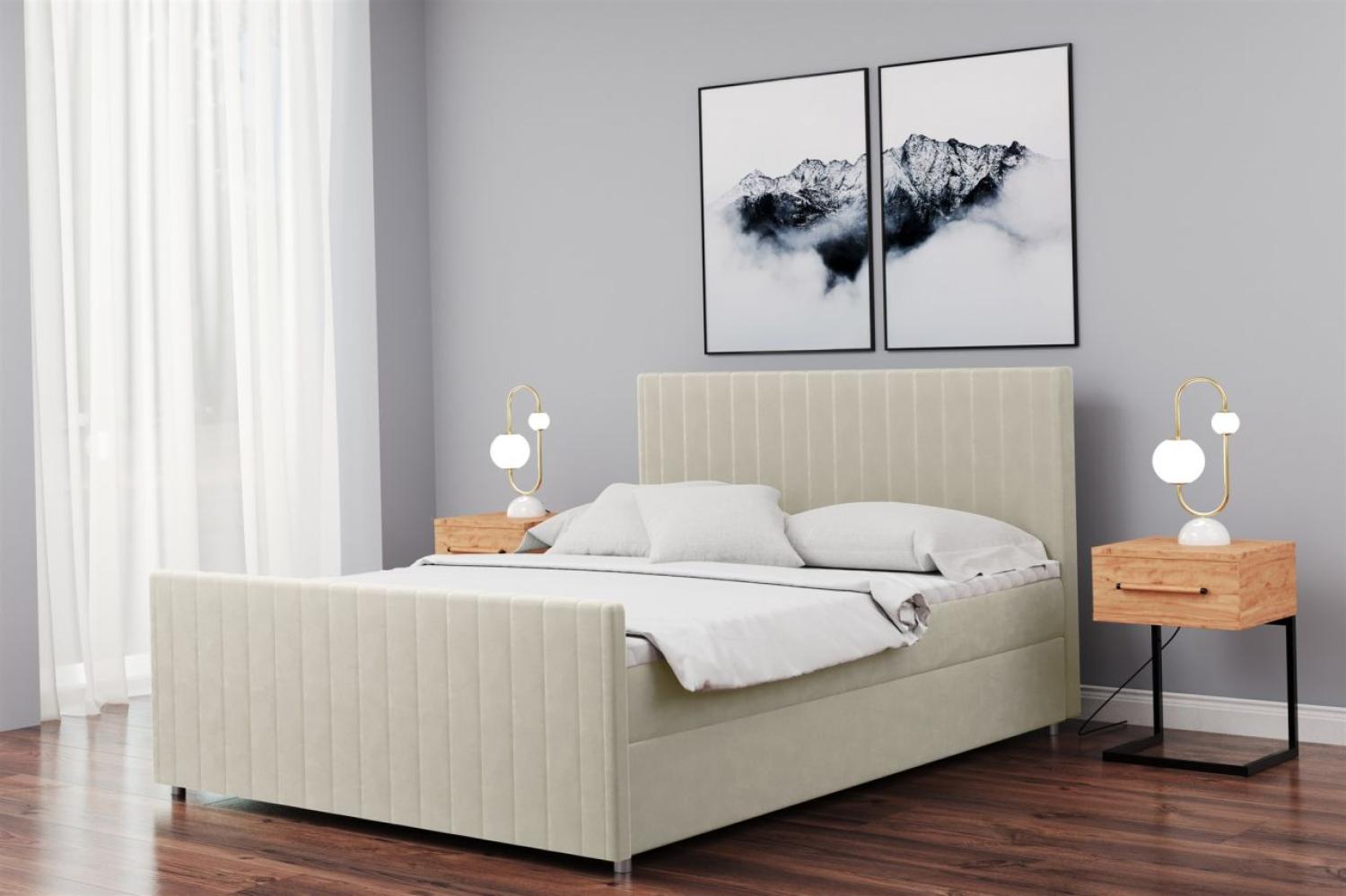 Boxspringbett Schlafzimmerbett ROSALIE 160x220cm in Stoff Matt Velvet Creme Bild 1