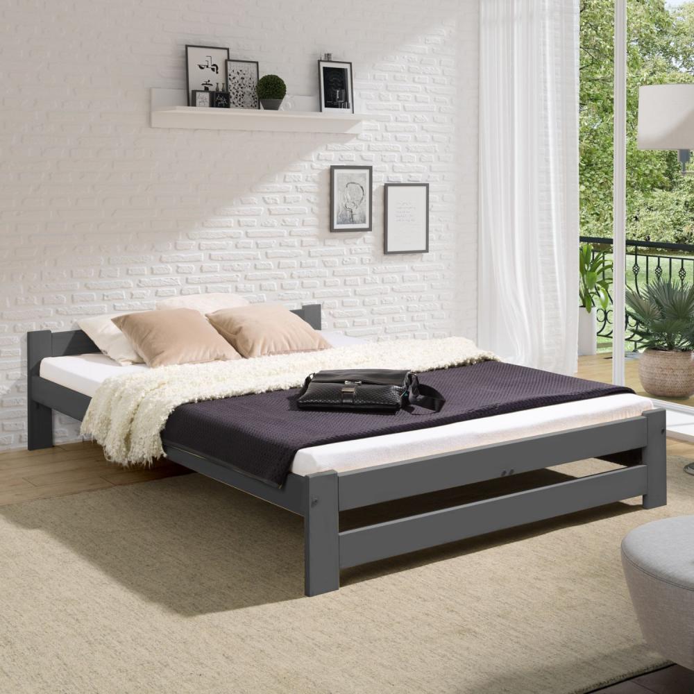 Coemo Bett Classico Holzbett Bettgestell mit Lattenrost Massivholz Kiefer Farbe Anthrazit 140x200 cm Bild 1