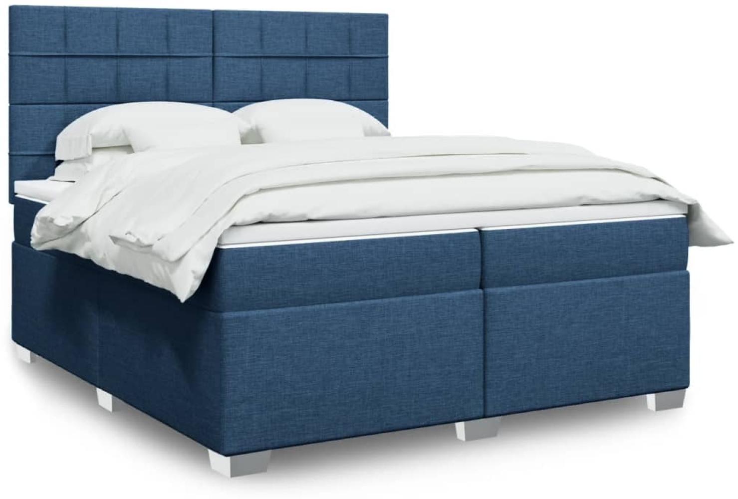 vidaXL Boxspringbett mit Matratze Blau 200x200 cm Stoff 3292901 Bild 1