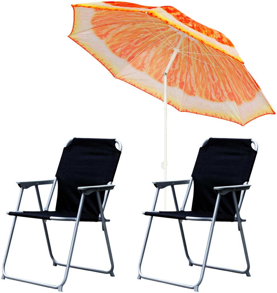 2x Campingstuhl Klappstuhl Schwarz + Sonnenschirm Ø180cm Orange Bild 1