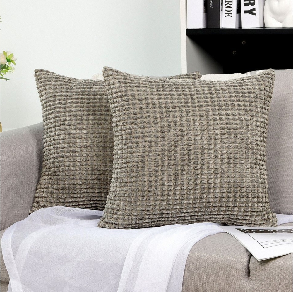 TAN. TOMI Kissenbezüge Kord Uni 2er Set Kissenbezug flauschig körnig Farbverlauf, Für Zierkissen Dekokissen Sofakissen Couchkissen vielen Farben Bild 1