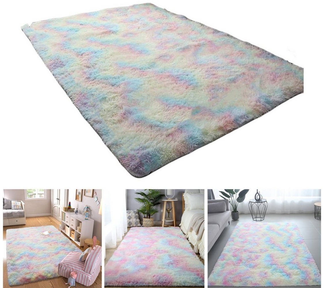 ZEUOPQ Hochflor-Teppich Regenbogen-Plüsch-Wohnzimmerteppich, Innenteppich 120 x 160 cm, Rechteckig, Vielseitig einsetzbar, sorgt für Wärme und Sicherheit Zuhause Bild 1