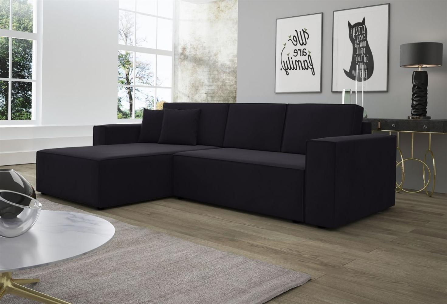 Ecksofa Schlafsofa Sofa CONOR Stoff Kronos Schwarz Ottomane Links Bild 1