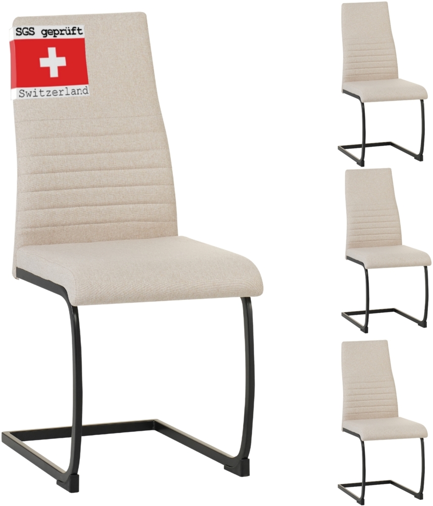ALBATROS Freischwinger Stuhl TURANO 4er Set, Beige- Esszimmerstuhl Schwingstuhl mit Modernem Design, Stoff-Bezug, Dicke Polsterung - Küchenstuhl, Polster-Stuhl Esszimmer, Esstisch Stuhl Bild 1