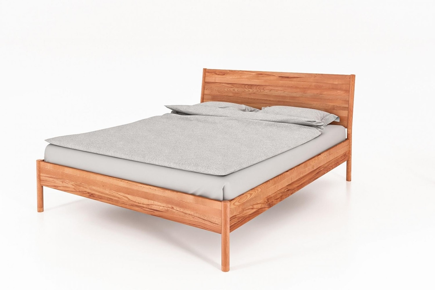 Bett Zola 1 Kernbuche massiv 200x200 mit Holzkopfteil und Holzbeinen Bild 1