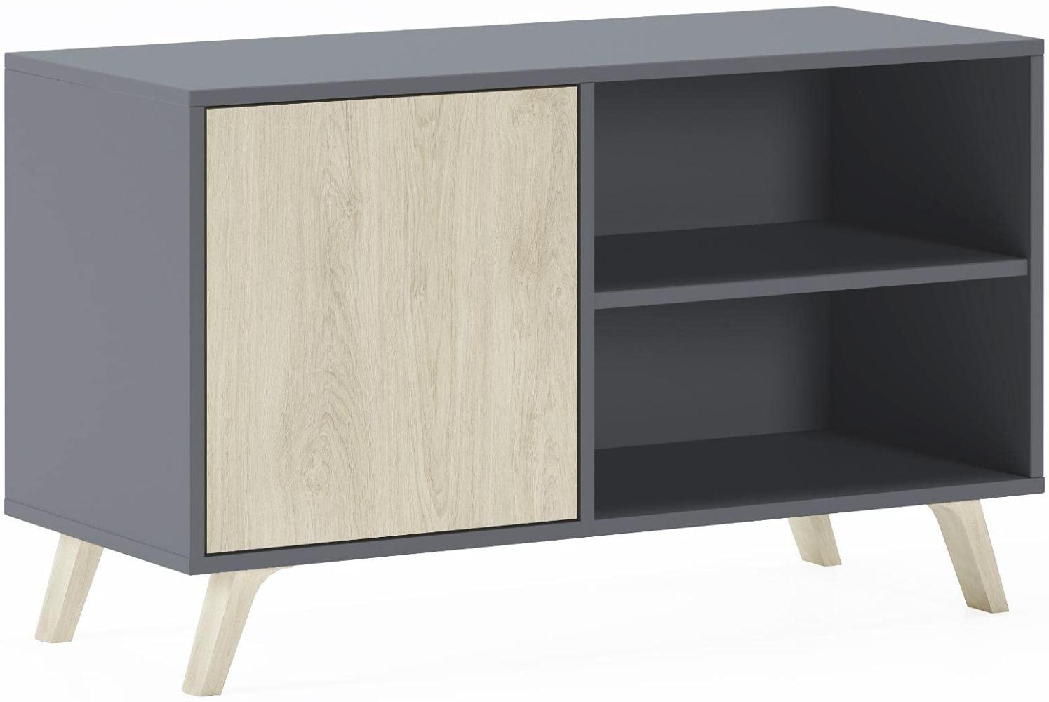 Skraut Home – TV-Schrank für Wohnzimmer – 57 x 95 x 40 cm – geeignet für 32/40"-Fernseher – Modell Wind 100 – Grau – Puccini-Farbe Flügeltür Bild 1