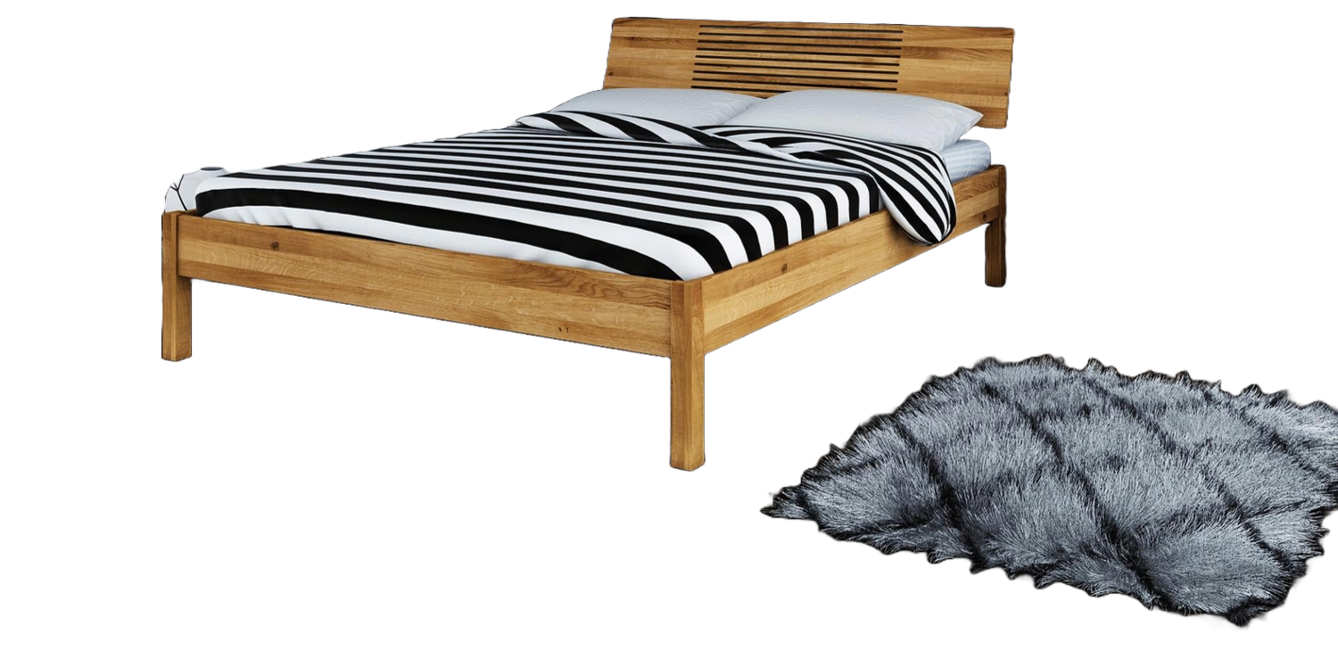 Bett Bento 6 Sonderlänge 80x190 Wildeiche massiv Holzkopfteil und Holzbeine Bild 1