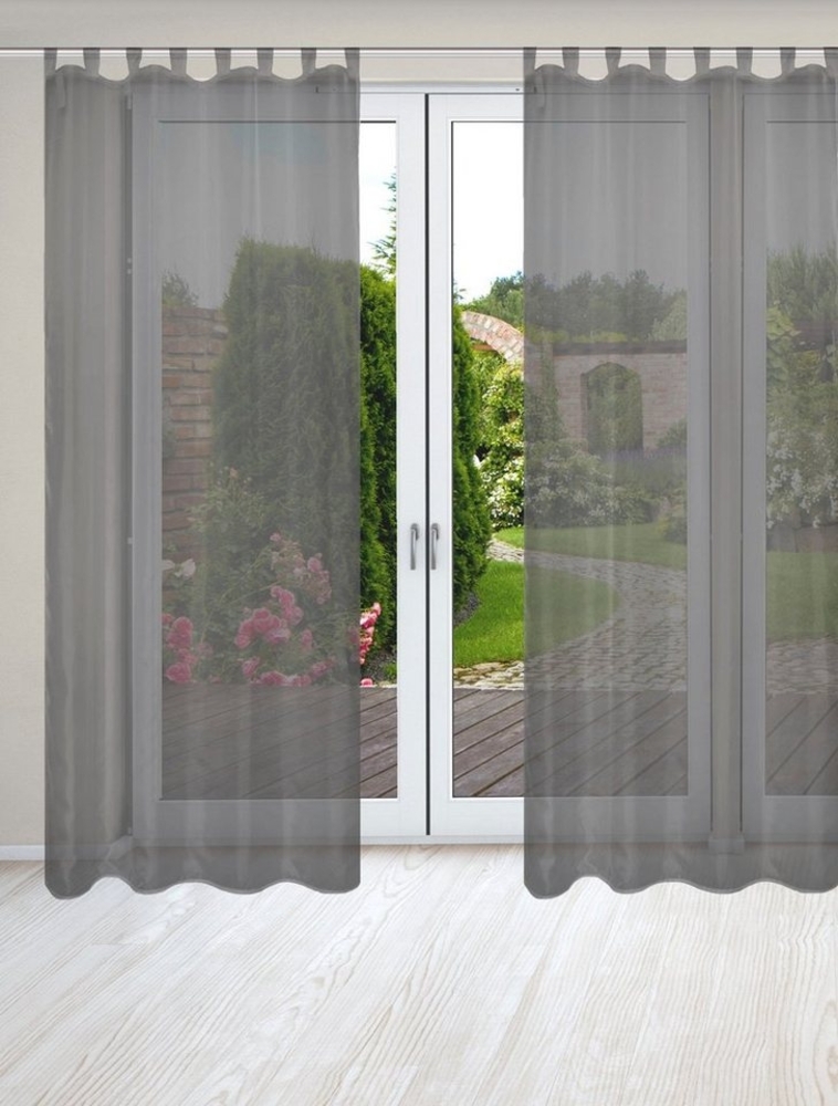 HOME WOHNIDEEN Vorhang NESSI 2er Pack (2 St), Schlaufen, transparent, Uni, Voile, transparent, Schlaufen inkl. Zugband, 2er Pack Bild 1
