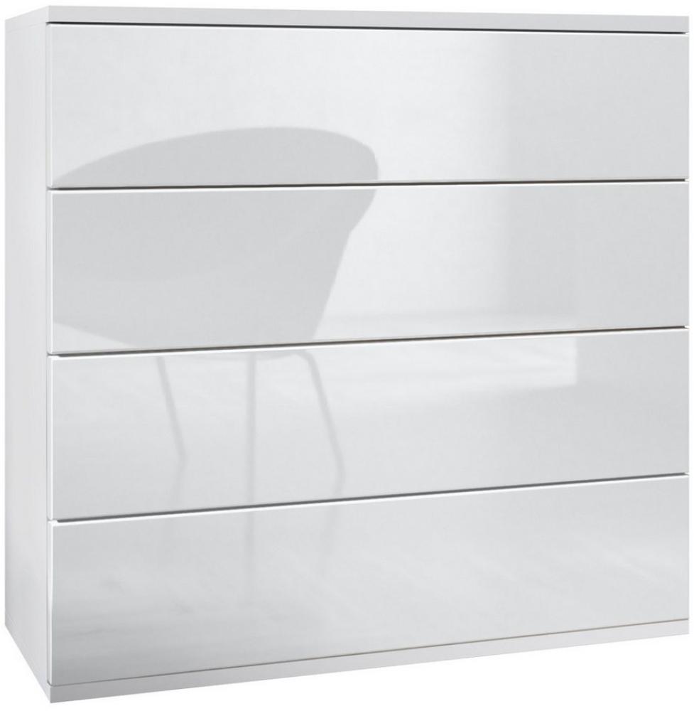 Vladon Kommode Pavos V3 (Sideboard hängend, mit 4 Schubladen), Weiß matt/Weiß Hochglanz (76 x 94 x 35 cm) Bild 1