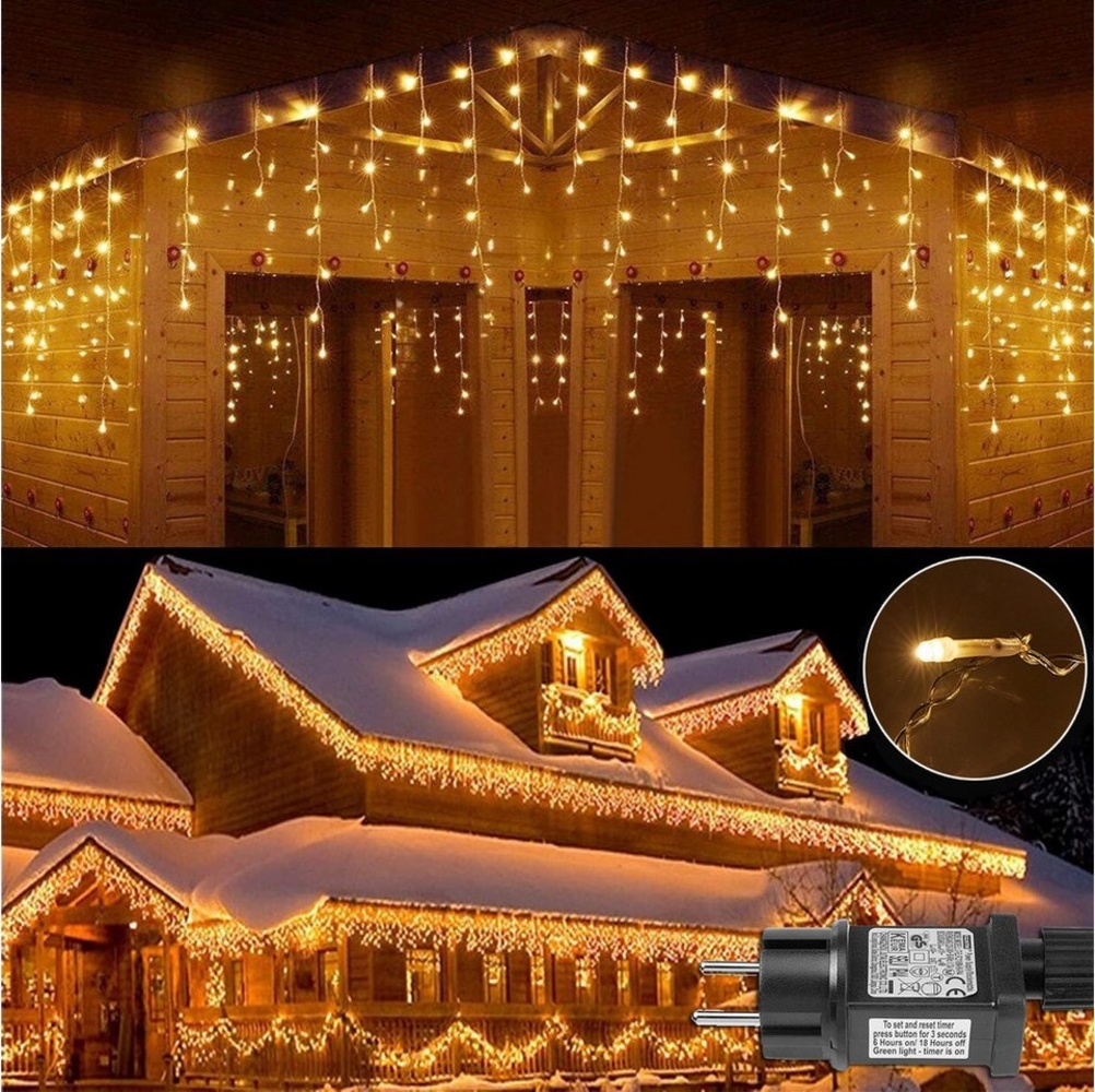 LMaxhome LED-Lichterkette Eisregen Lichterkette für Aussen Flashing Effekt Weihnacht Wasserdicht, 600-flammig, 5M/10M/15M Lichtervorhang Speicherfunktion 8 Modi Timer Warmweiß Deko Bild 1