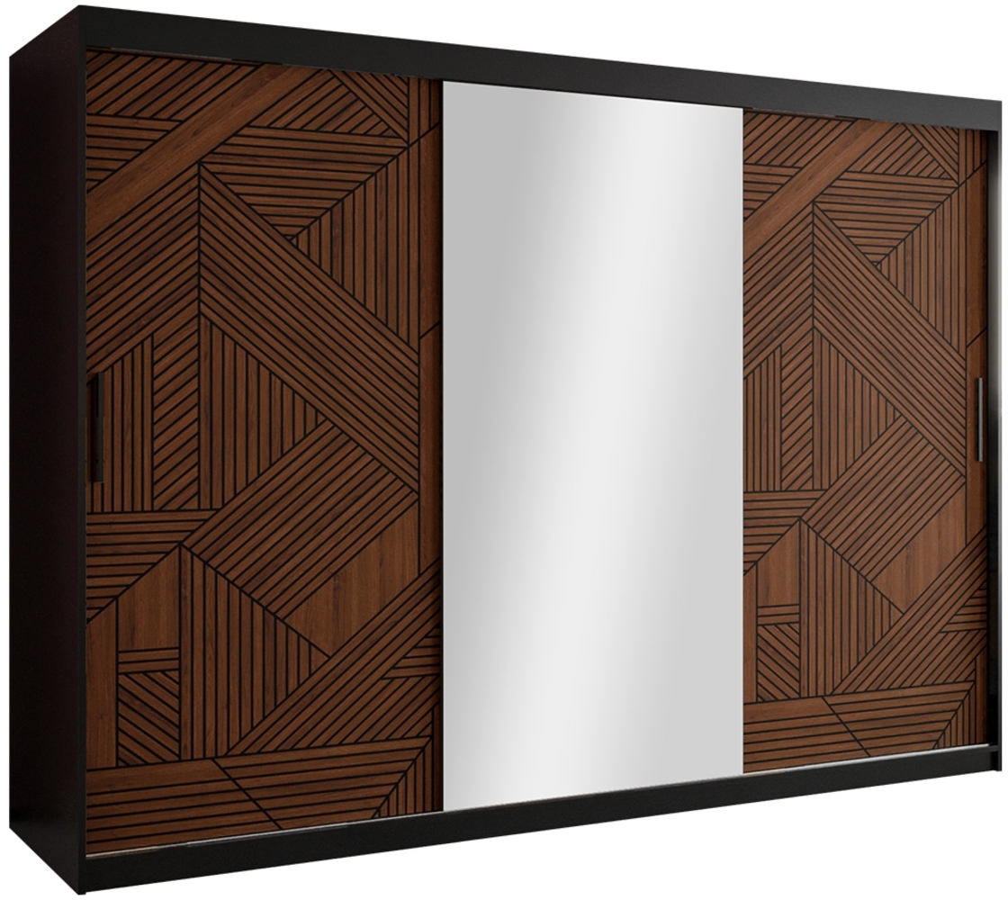 Kleiderschrank Monkis II 250 cm (Farbe: Schwarz Matt / Dunkel Nuss, mit Schubladen ) Bild 1