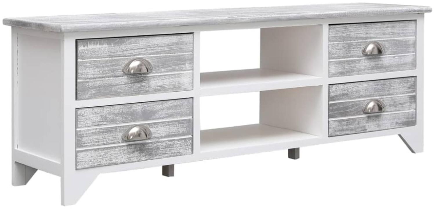 vidaXL TV-Schrank Weiß und Grau 108x30x40 cm Massivholz Paulownia 338513 Bild 1