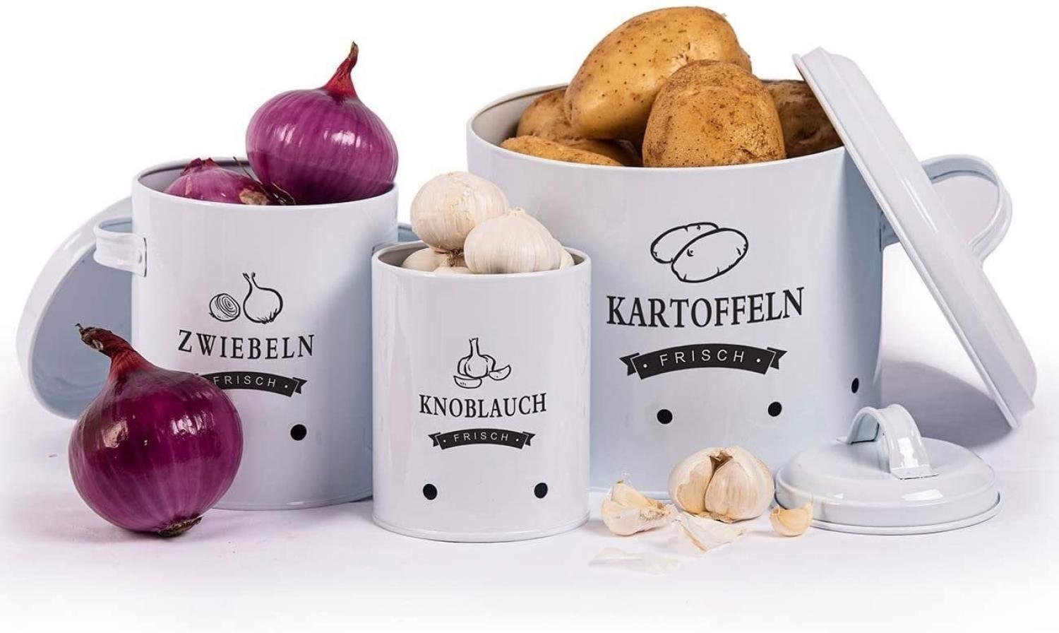 Zedelmaier Vorratsdose Aufbewahrung Kartoffeln Set für Kartoffeln,Zwiebeln,Knoblauch Metall, (TDYC-SET), Zwiebeltopf Kartoffeltopf Knoblauchtopf,Runde Form Bild 1