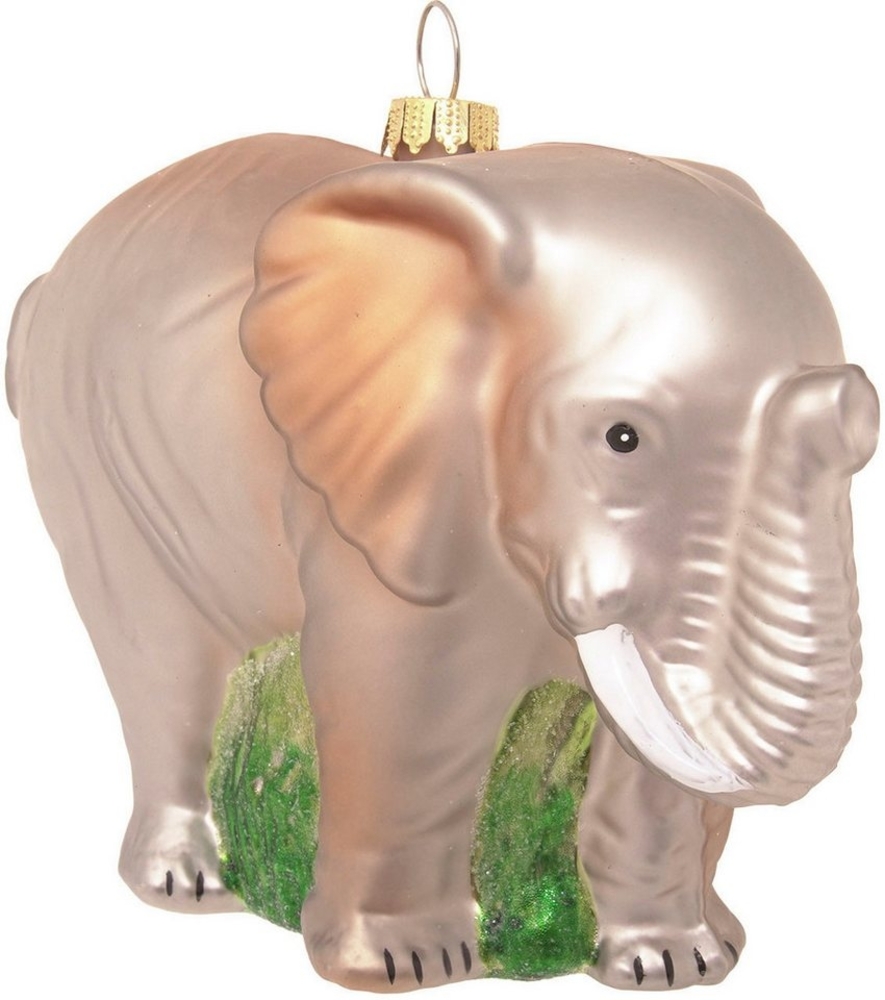 Krebs Glas Lauscha Christbaumschmuck Elephant, Grau, 12cm (1-tlg), Christbaumschmuck aus Glas, mundgeblasen, handgefertigt, Tierfigur Bild 1